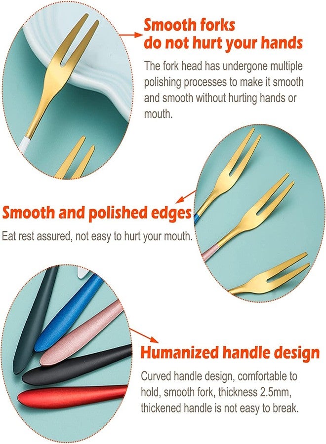 KPNG Fruit Forks Appetizer Dessert Forks Salad Forks Beautiful Colorful Stainless Steel Forks Set 2 Prong Tasting Appetizer Forks Portable Cocktail Salad Fruit Forks for Parties Travel (4) - Image 5